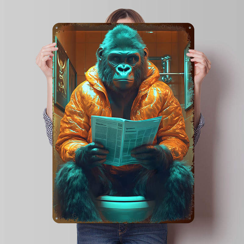 Retro Gaming On - Gorilla Reading on Toilet Poster in